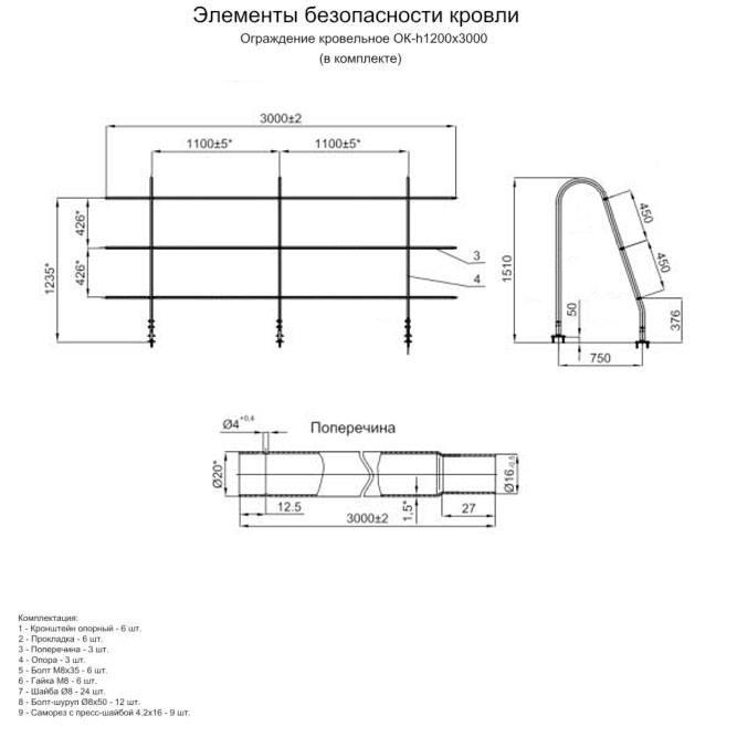 Ограждение кровельное (1200х3000 мм)