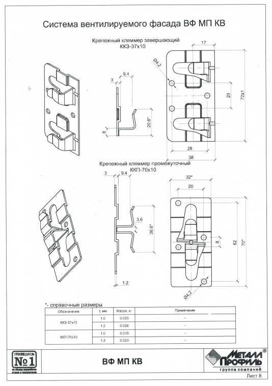Крепежный кляммер завершающий ККЗ-37х10